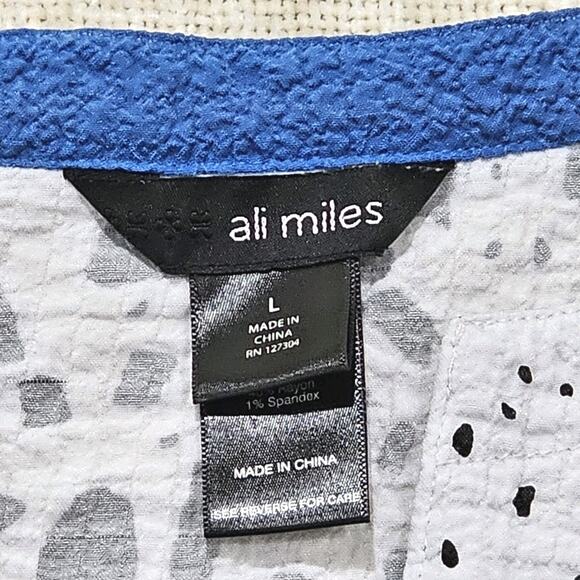 Ali Miles Women L Polka Dot Colorblock Tunic Top Lagenlook Artsy Toggle Button - Picture 3 of 5